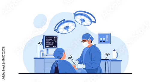 Surgeon and patient in operating room with medical equipment