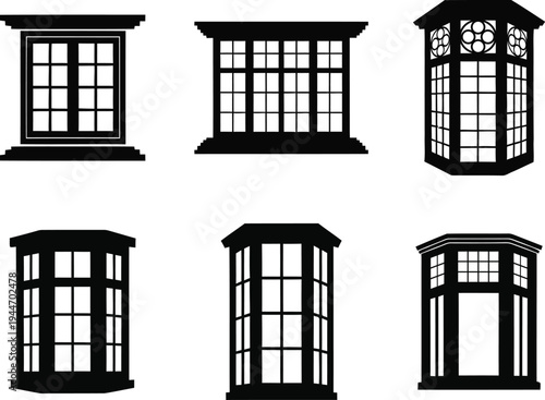 A collection of vintage windows for artwork compositions