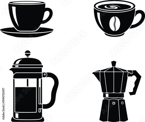 A collection of coffee utensils for artwork compositions