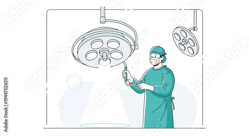 Surgeon in Operating Room Adjusting Surgical Lamp Before Procedure