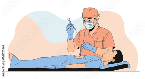 Surgeon in Mask Performing Operation on Patient Lying on Table
