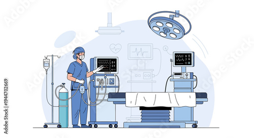 Surgeon in Operating Room with Medical Equipment and Monitors