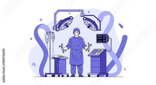 Surgeon in Operating Room with Medical Equipment and Surgical Tools