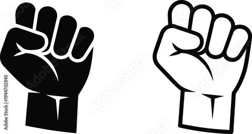Black and White Clenched Fist Vector Icon Set Representing Power, Protest, and Solidarity for Graphic Design and Activism