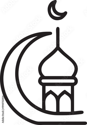 Vintage vector illustration of a mosque and traditional arabic lamp featuring artful metal decoration with glowing candle light design