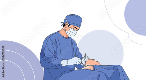 Surgeon in sterile scrubs performing a delicate procedure on a patient in an operating room