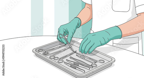 Sterile Surgical Instruments on Tray: Preparation for Medical Procedure