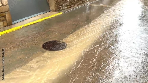 Water flowing from the heavy rain