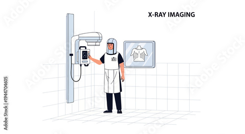 Radiologist Operating X-Ray Machine for Medical Imaging in Clinic