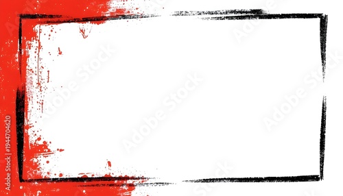 Grunge border design featuring aggressive black brush strokes combined with vibrant red paint splatters creating an energetic distressed frame perfect for dramatic announcements or backgrounds.