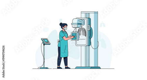 Radiologist Operating X-Ray Machine for Patient Chest Scan in Medical Clinic