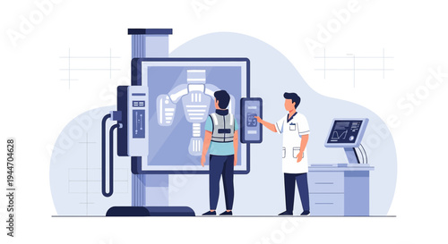 Radiologist Operating X-ray Machine for Patient Scan in Modern Medical Clinic