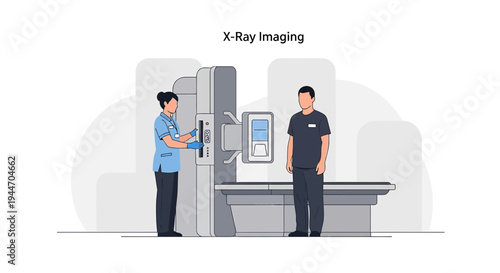 Radiologist Operating X-Ray Machine with Patient in Medical Room