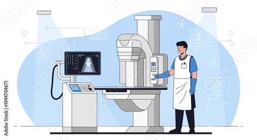 Radiologist Operating X-Ray Machine, Medical Imaging Technology, Healthcare Diagnostics