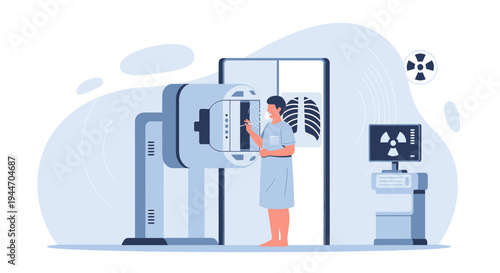 Radiologist Performing Chest X-ray Scan with Modern Medical Equipment