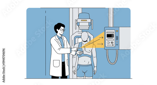 Radiologist Performing Chest X-ray on Patient in Medical Room