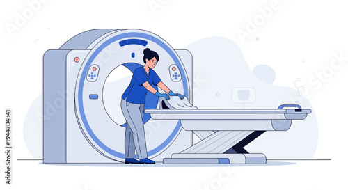 Radiologist Preparing Patient for CT Scan in Modern Medical Imaging Center