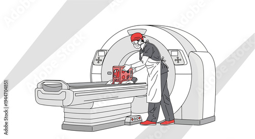Radiologist Preparing Patient for MRI Scan in Medical Imaging Room