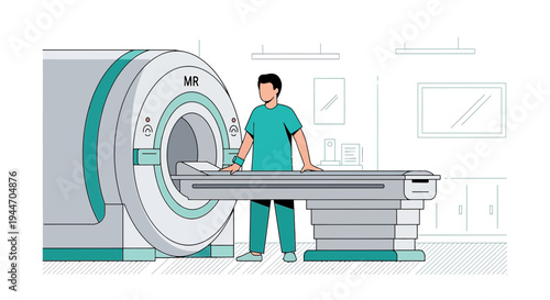 Radiologist Preparing Patient for MRI Scan in Modern Medical Imaging Room