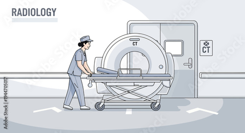 Radiology Nurse Pushing CT Scanner Machine into Operating Room for Patient Scan