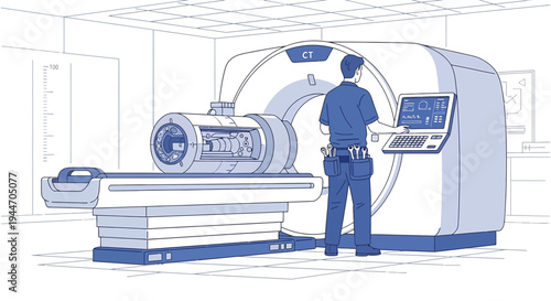 Radiology Technician Operating CT Scanner in Medical Room