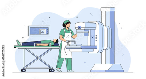 Radiology Technician Operating CT Scanner on Patient Lying on Medical Bed