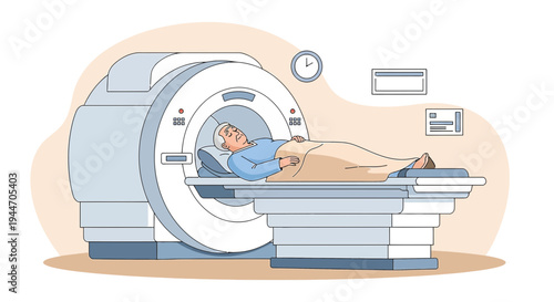Senior man undergoing MRI scan in modern medical diagnostic imaging center
