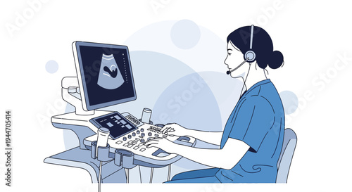 Sonographer Performing Ultrasound Examination on Pregnant Woman, Medical Technology