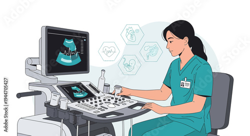 Sonographer Performing Ultrasound Scan on Patient, Medical Technology