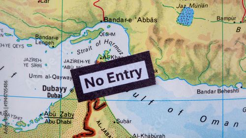 No Entry Sign Over Persian Gulf Map Symbolizing Oil Supply Disruption