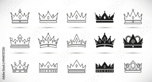 Collection of Royal Crowns Icons Vector Set.