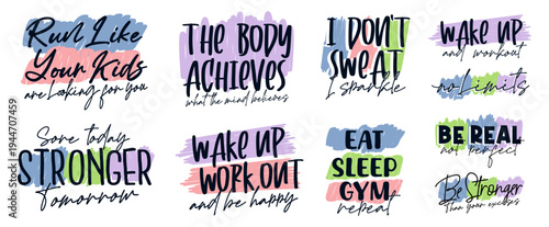 GYM, Workout, Fitness Slogan Quotes abstract design, T shirt design vector bundle 