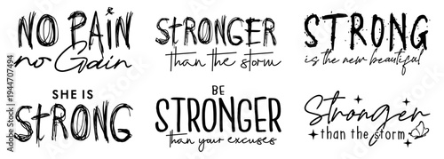 Strong, GYM, Fitness, Workout, Positive inspirational motivational slogan quotes T shirt design graphic vector bundle