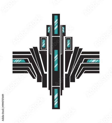 Abstract geometric design with teal accents on black background