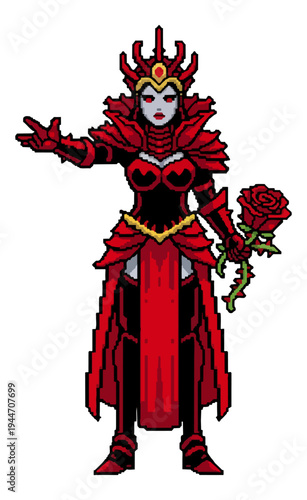 Fantasy character in red armor with rose