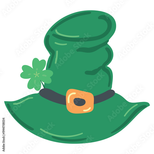 Festive Green Leprechaun Hat with Shamrock and Gold Buckle for St. Patrick's Day