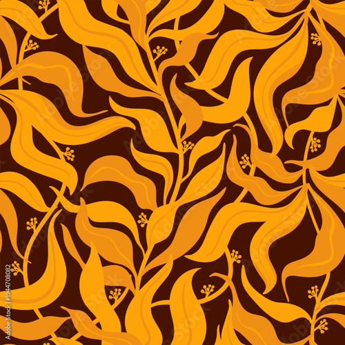 Golden-Amber Botanical Seamless Motif