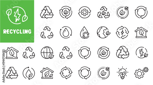 Recycling Ecology Icons Set Line Art Outline Vector Collection