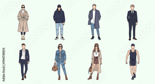 A collection of diverse people showcasing modern fashion styles and outfits.