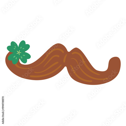 Stylized Brown Mustache with Green Shamrock for St. Patrick's Day and Irish Luck Concept