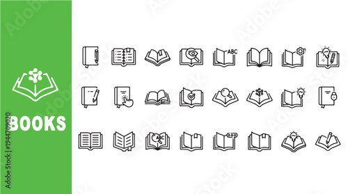 Book Line Icons Set for Reading Education and Library Vector