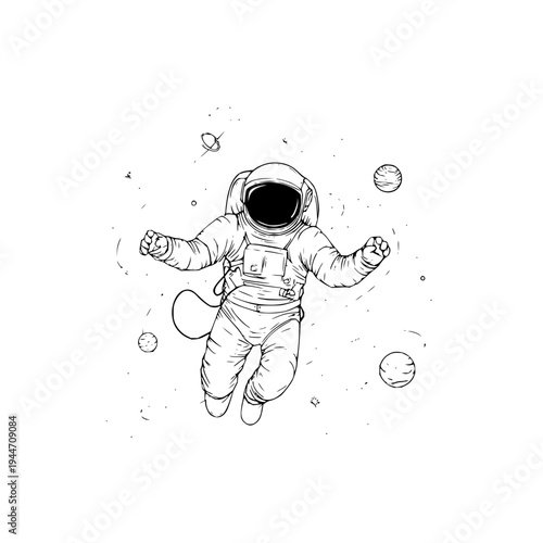 Astronaut Floating in Space with Planets