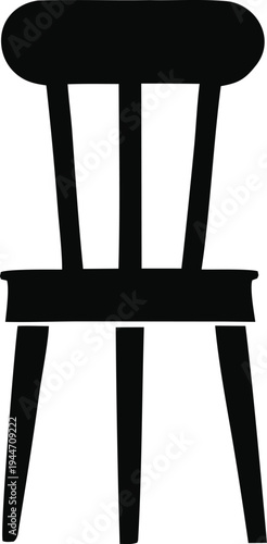 A minimalist black silhouette of a wooden chair, featuring a simple design with four legs and a slatted backrest, perfect for graphic design and interior decor concepts