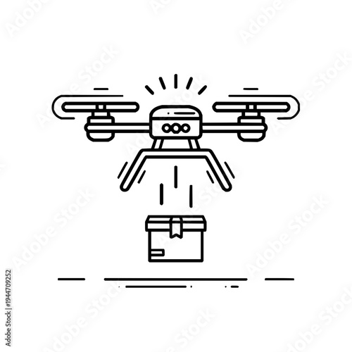Drone Dropping Package on Ground in Minimalist Style