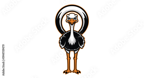 Furious Ostrich Mascot Design Standing Tall Aggressive Bird Illustration
