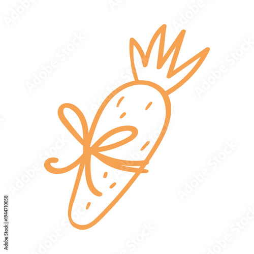 Cute hand-drawn carrot with a bow, simple Easter doodle icon