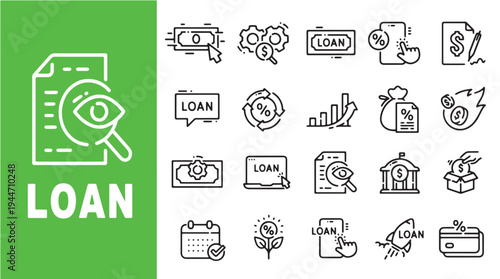 Loan Financial Services Line Icons Collection for Online Banking Business Vector Illustration