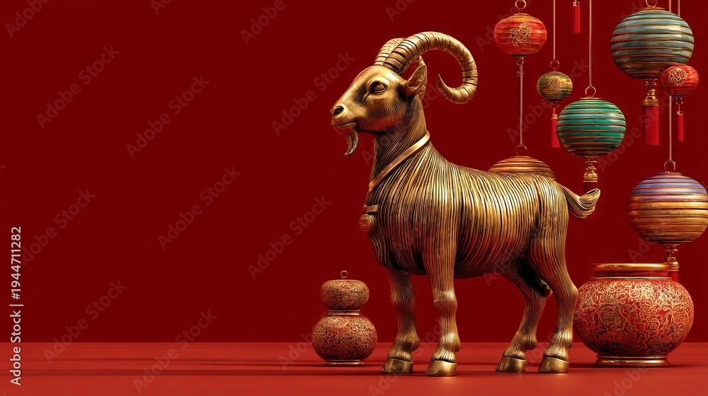 Fototapeta premium Golden Goat Mascot Decoration for Festive Celebrations and New Year Events
