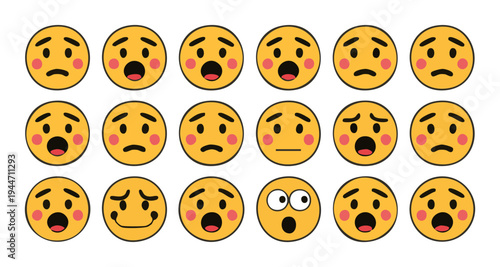 Various cartoon smiley face emojis with different expressions and emotions depicted.