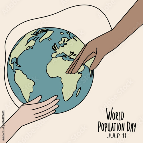 Two hands holding earth, globe vector illustration - World Population Day, 11th July